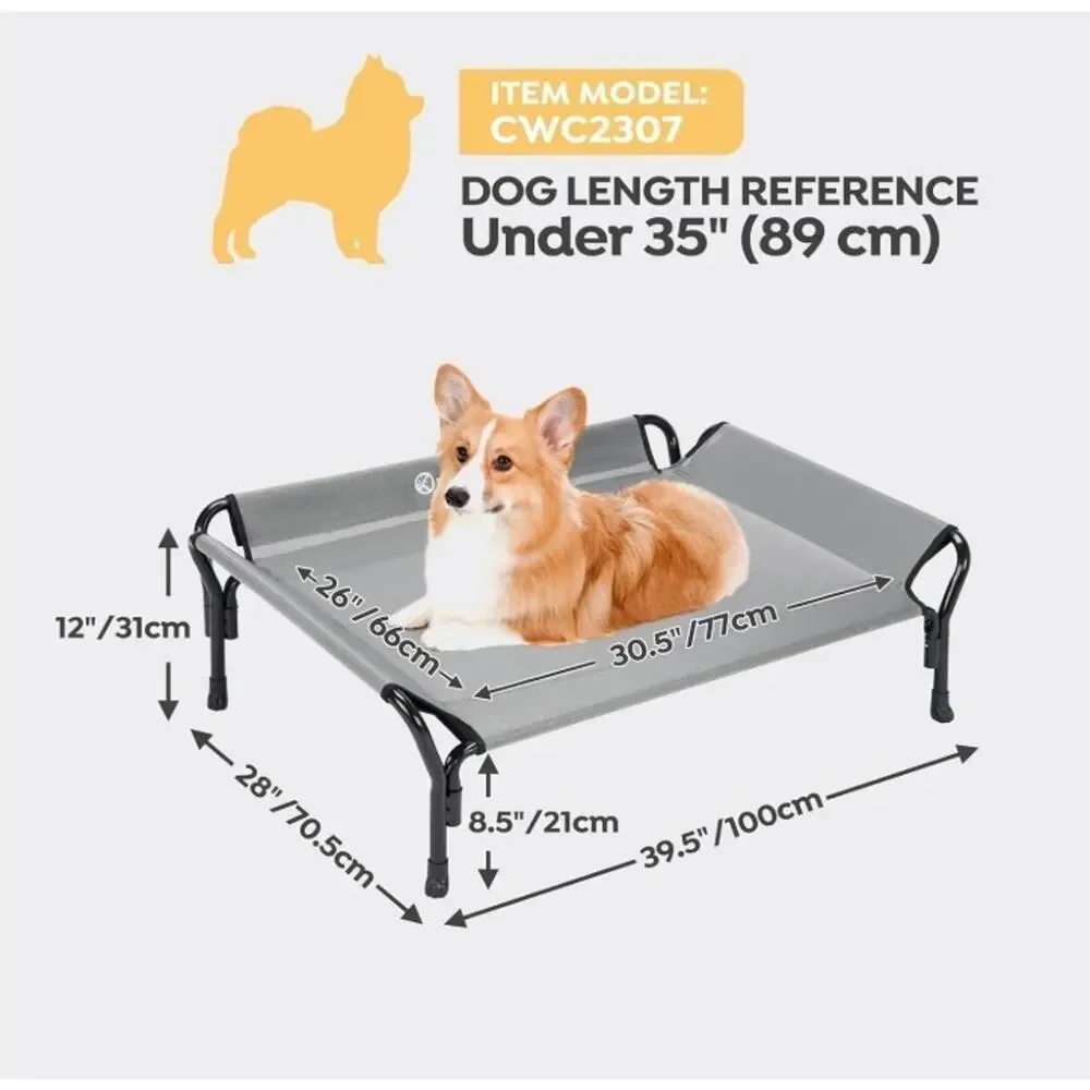 Veehoo Cooling Elevated Dog Bed, Raised Pet Cot with Guardrail & Slope Headrest,